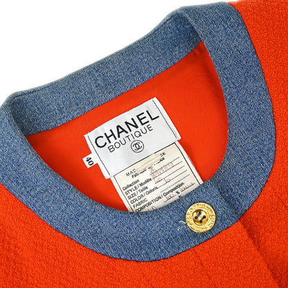 Chanel 1991 Setup Suit Jacket Skirt Red Blue #40