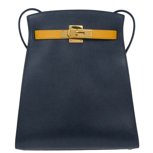 Hermes Jaune Navy Courchevel Kelly Sport MM Shoulder Bag