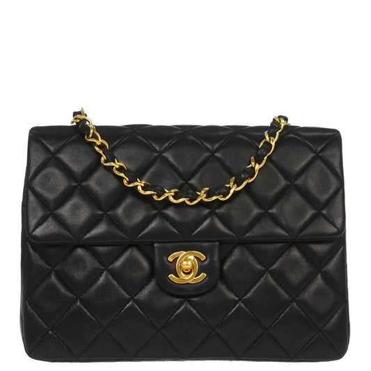 Chanel Black Lambskin Classic Square Flap Shoulder Bag 20