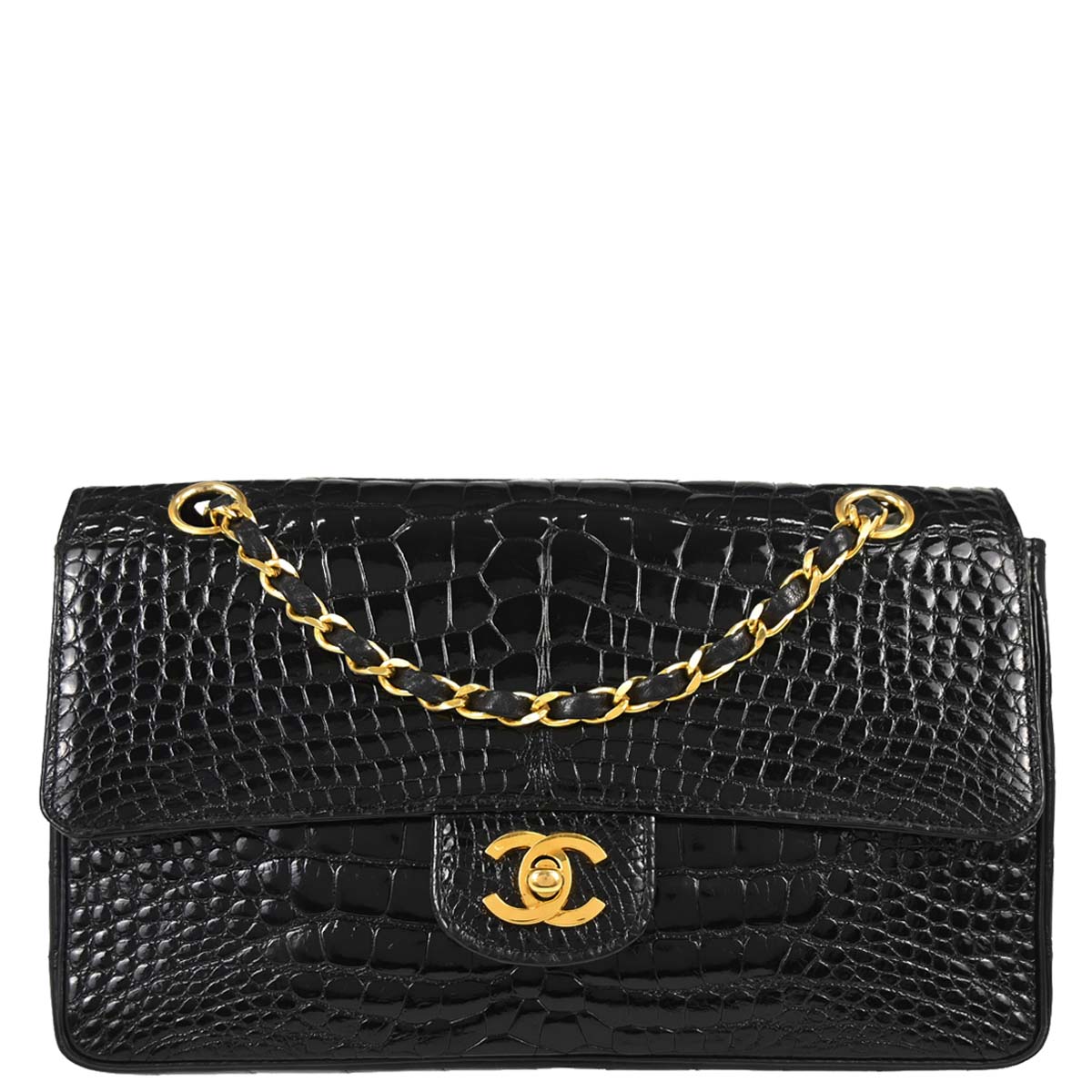 Chanel * 1986-1988 Black Crocodile Medium Classic Single Flap Shoulder Bag
