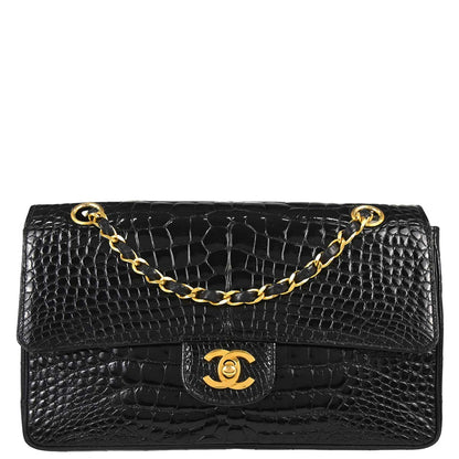 Chanel * 1986-1988 Black Crocodile Medium Classic Single Flap Shoulder Bag