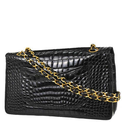 Chanel * 1986-1988 Black Crocodile Medium Classic Single Flap Shoulder Bag