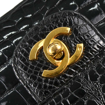 Chanel * 1986-1988 Black Crocodile Medium Classic Single Flap Shoulder Bag