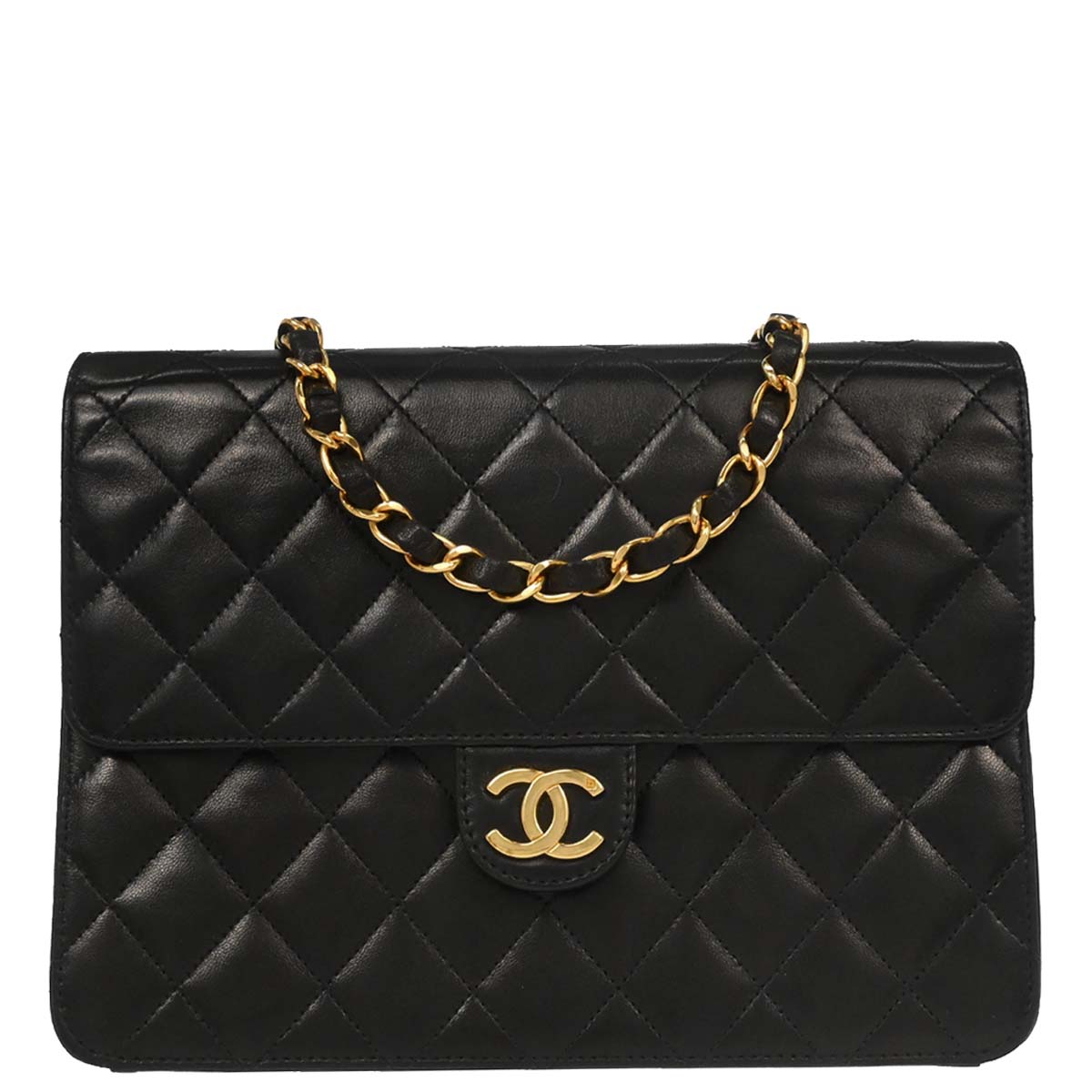 Chanel Black Lambskin Pushlock Small Half Flap Shoulder Bag