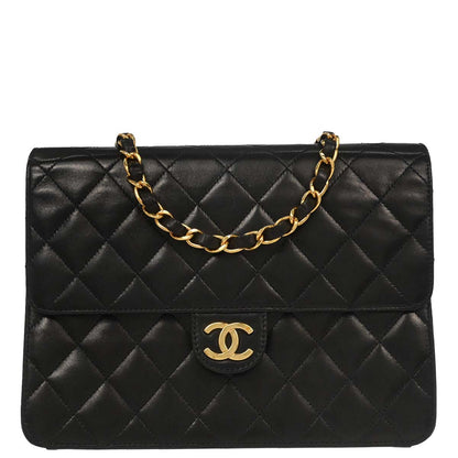 Chanel Black Lambskin Pushlock Small Half Flap Shoulder Bag