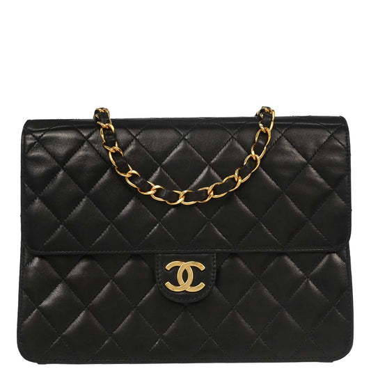 Chanel Black Lambskin Pushlock Small Half Flap Shoulder Bag