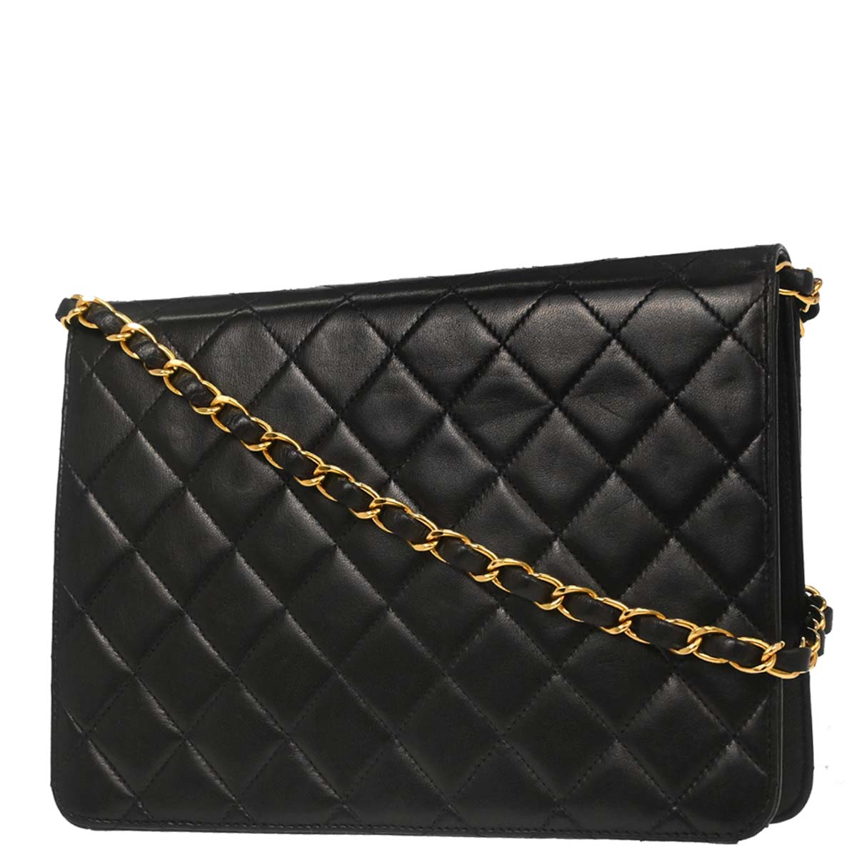 Chanel Black Lambskin Pushlock Small Half Flap Shoulder Bag
