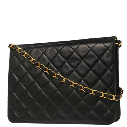 Chanel Black Lambskin Pushlock Small Half Flap Shoulder Bag
