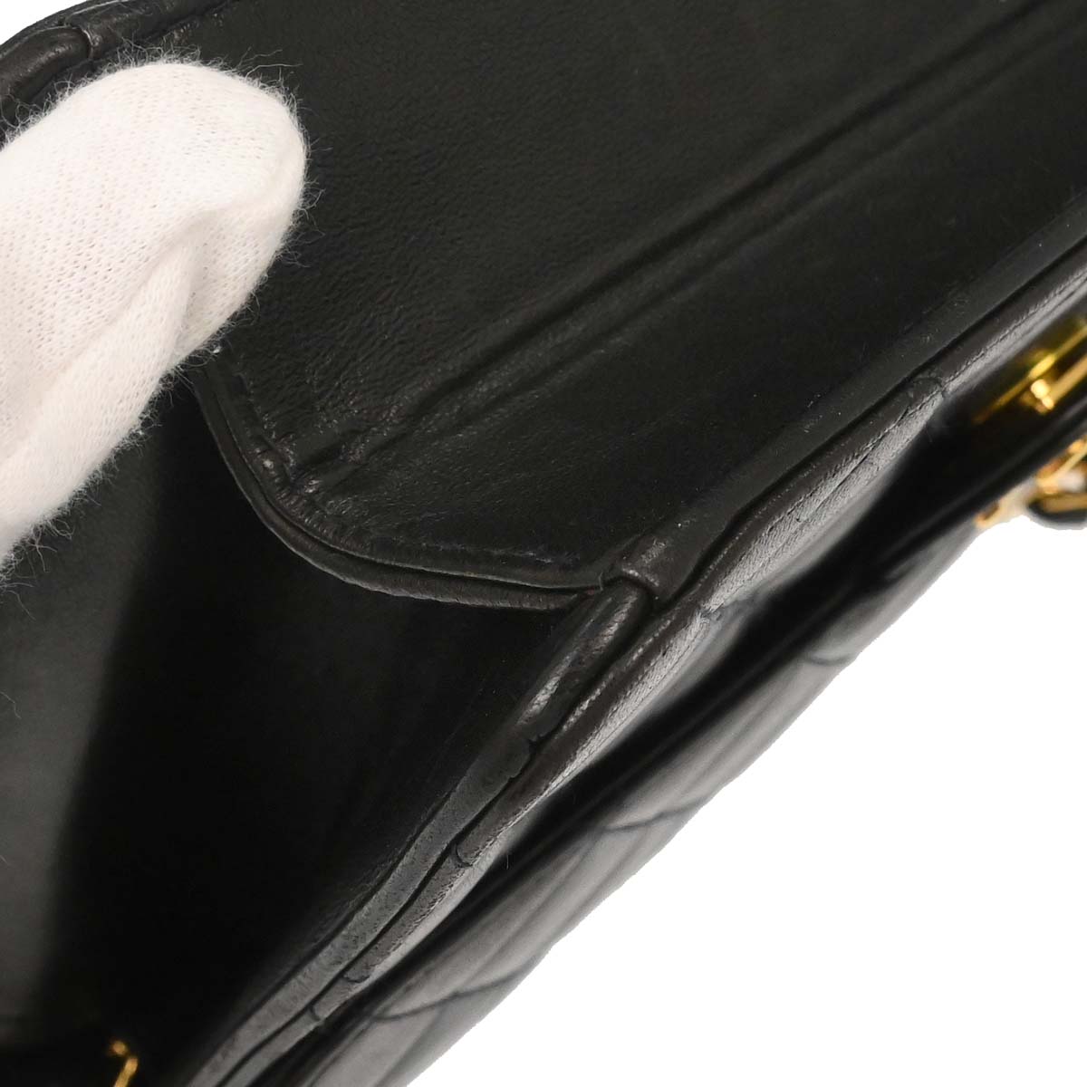 Chanel Black Lambskin Pushlock Small Half Flap Shoulder Bag