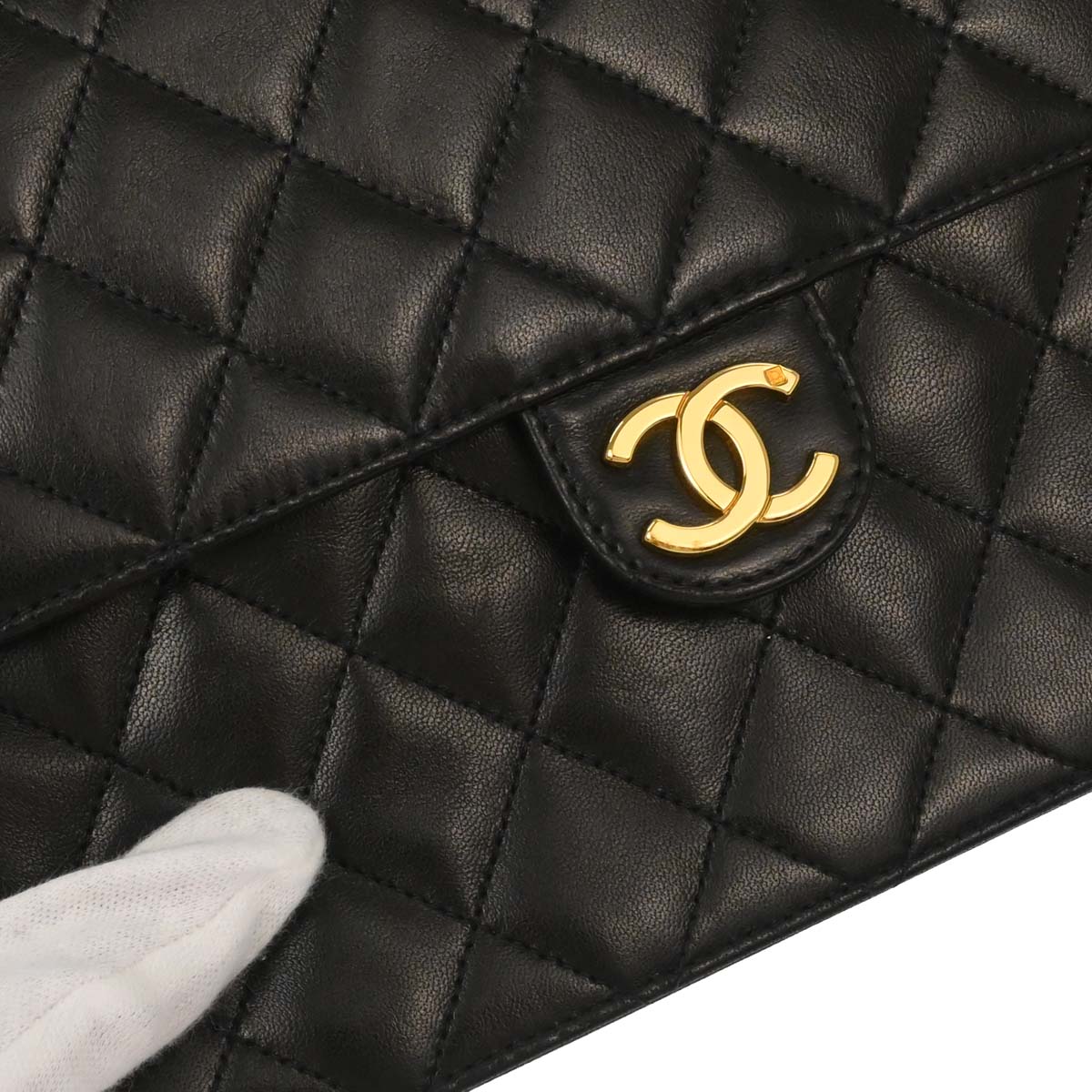 Chanel Black Lambskin Pushlock Small Half Flap Shoulder Bag