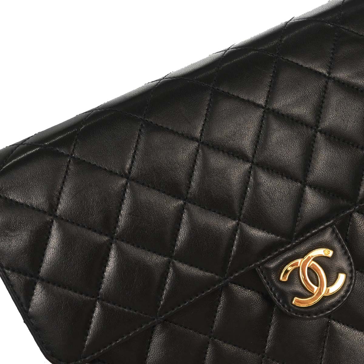 Chanel Black Lambskin Pushlock Small Half Flap Shoulder Bag