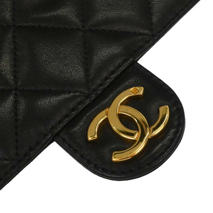 Chanel Black Lambskin Pushlock Small Half Flap Shoulder Bag