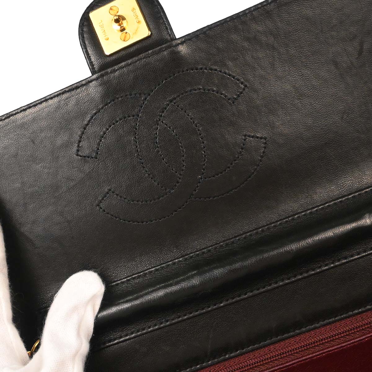 Chanel Black Lambskin Pushlock Small Half Flap Shoulder Bag