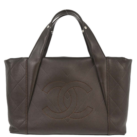 Chanel Brown Lambskin Chevron Tote Handbag