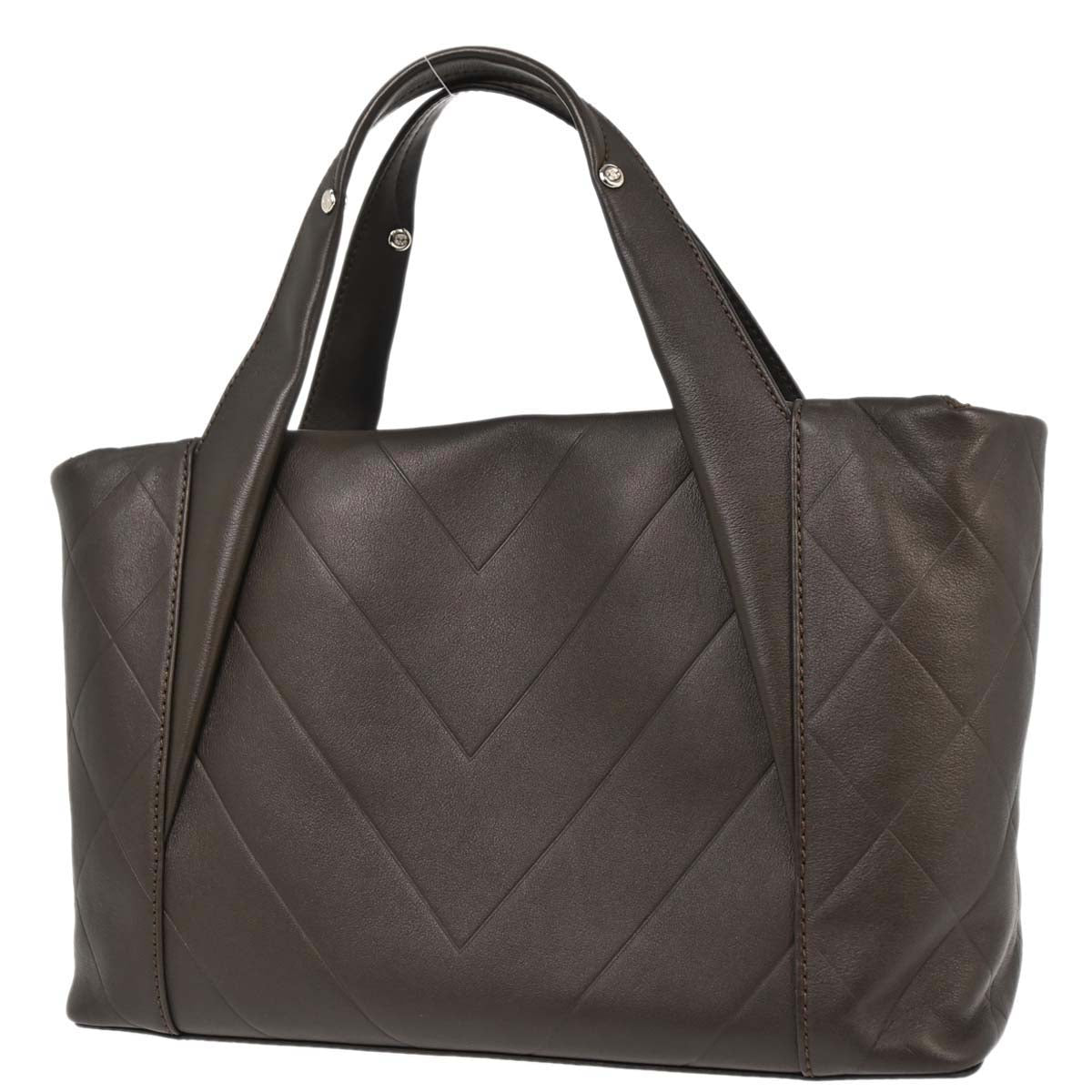 Chanel Brown Lambskin Chevron Tote Handbag