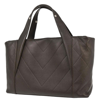 Chanel Brown Lambskin Chevron Tote Handbag
