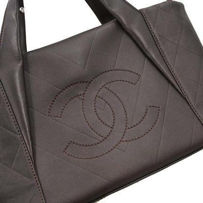 Chanel Brown Lambskin Chevron Tote Handbag