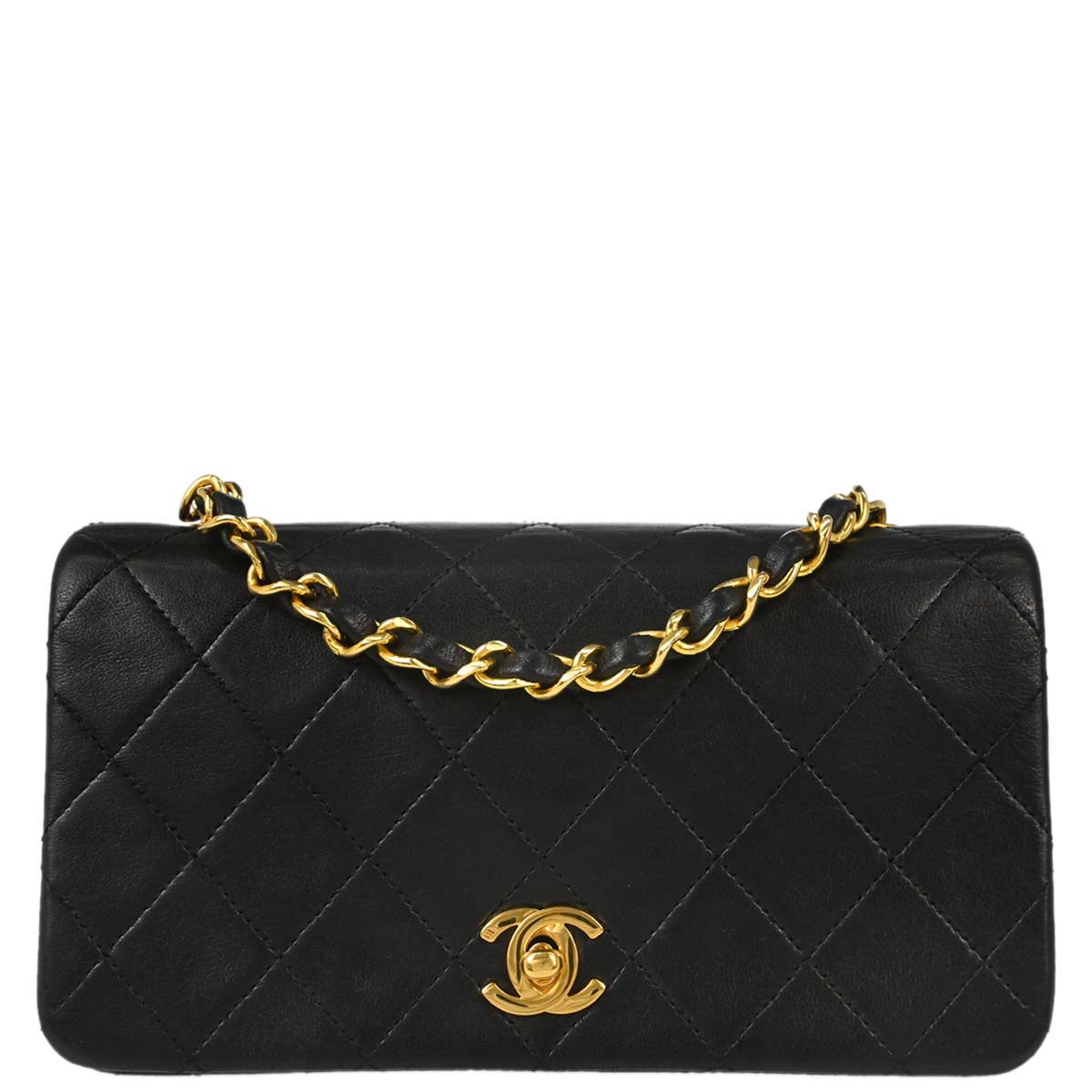 Chanel Black Lambskin Turnlock Mini Full Flap Shoulder Bag