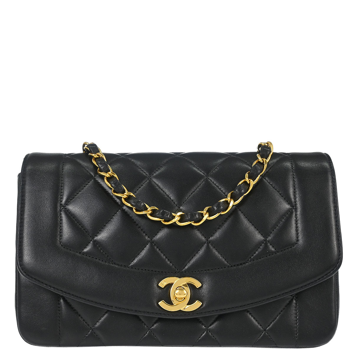 Chanel 1996-1997 Black Lambskin Small Diana Shoulder Bag