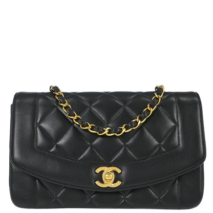 Chanel 1996-1997 Black Lambskin Small Diana Shoulder Bag