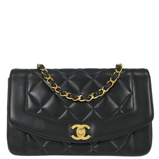 Chanel 1996-1997 Black Lambskin Small Diana Shoulder Bag