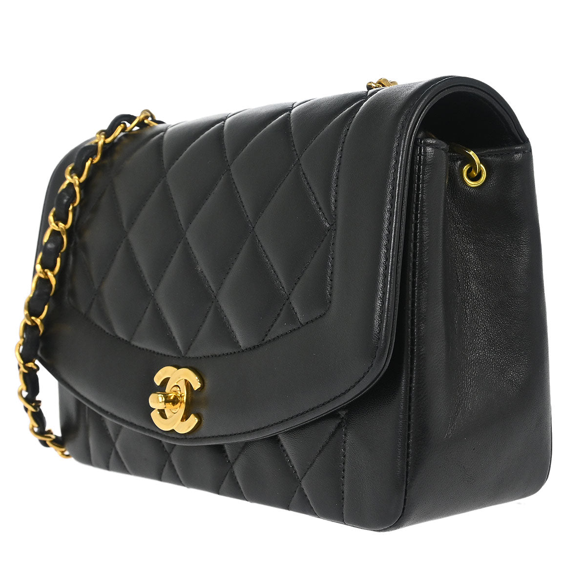 Chanel 1996-1997 Black Lambskin Small Diana Shoulder Bag