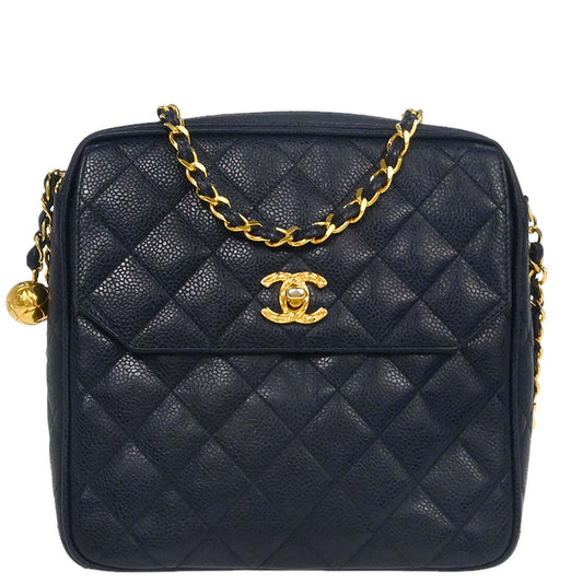 Chanel Navy Caviar Skin Camera Bag Shoulder Bag