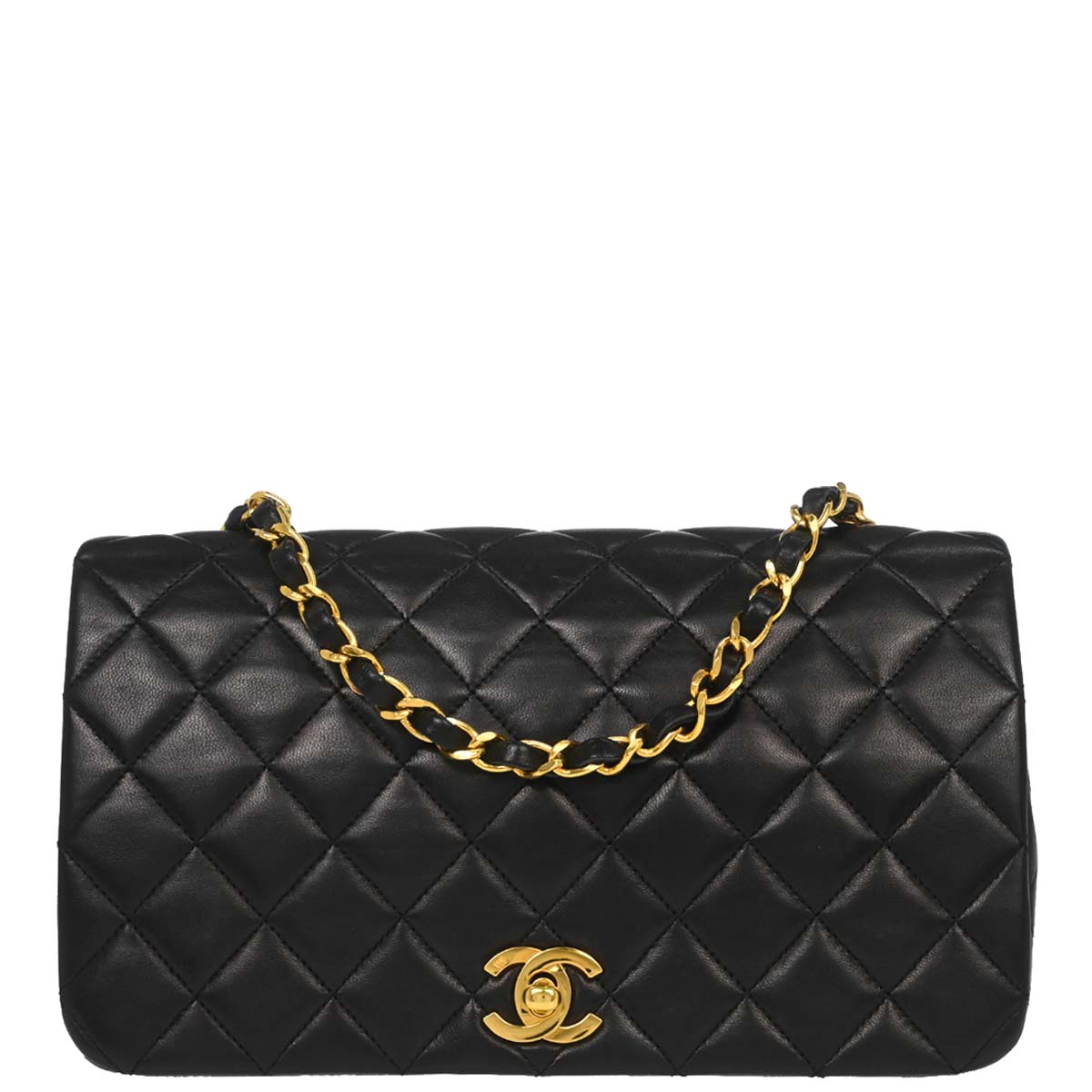 Chanel Black Lambskin Turnlock Small Full Flap Shoulder Bag