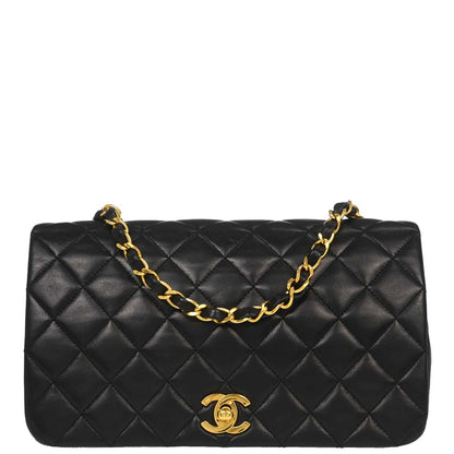 Chanel Black Lambskin Turnlock Small Full Flap Shoulder Bag