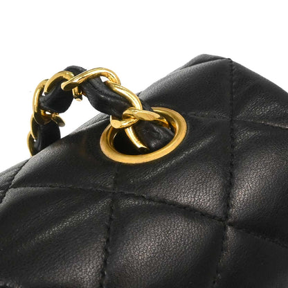 Chanel Black Lambskin Turnlock Small Full Flap Shoulder Bag