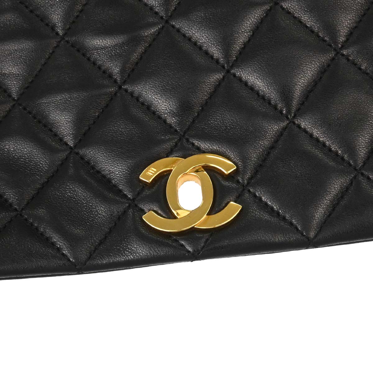 Chanel Black Lambskin Turnlock Small Full Flap Shoulder Bag