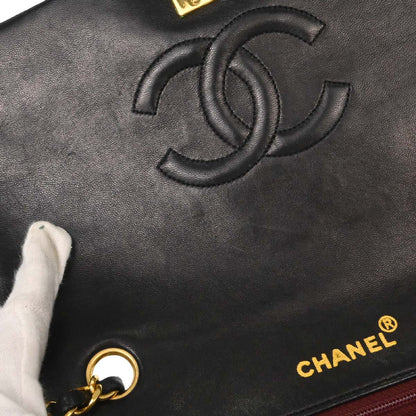 Chanel Black Lambskin Turnlock Small Full Flap Shoulder Bag