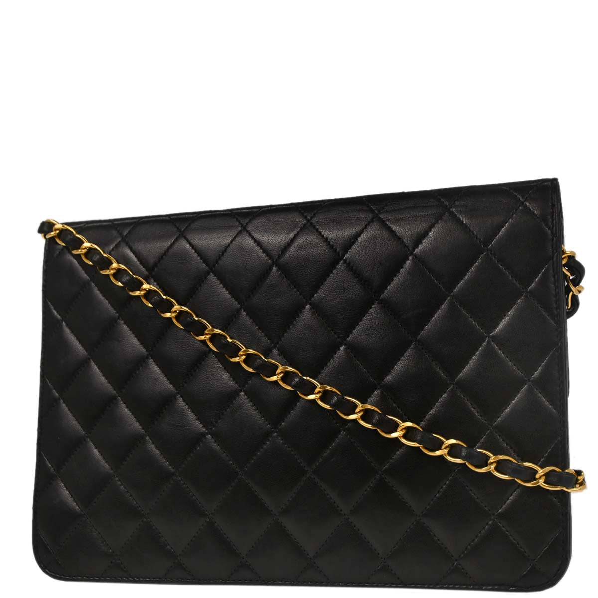 Chanel Black Lambskin Pushlock Medium Half Flap Shoulder Bag