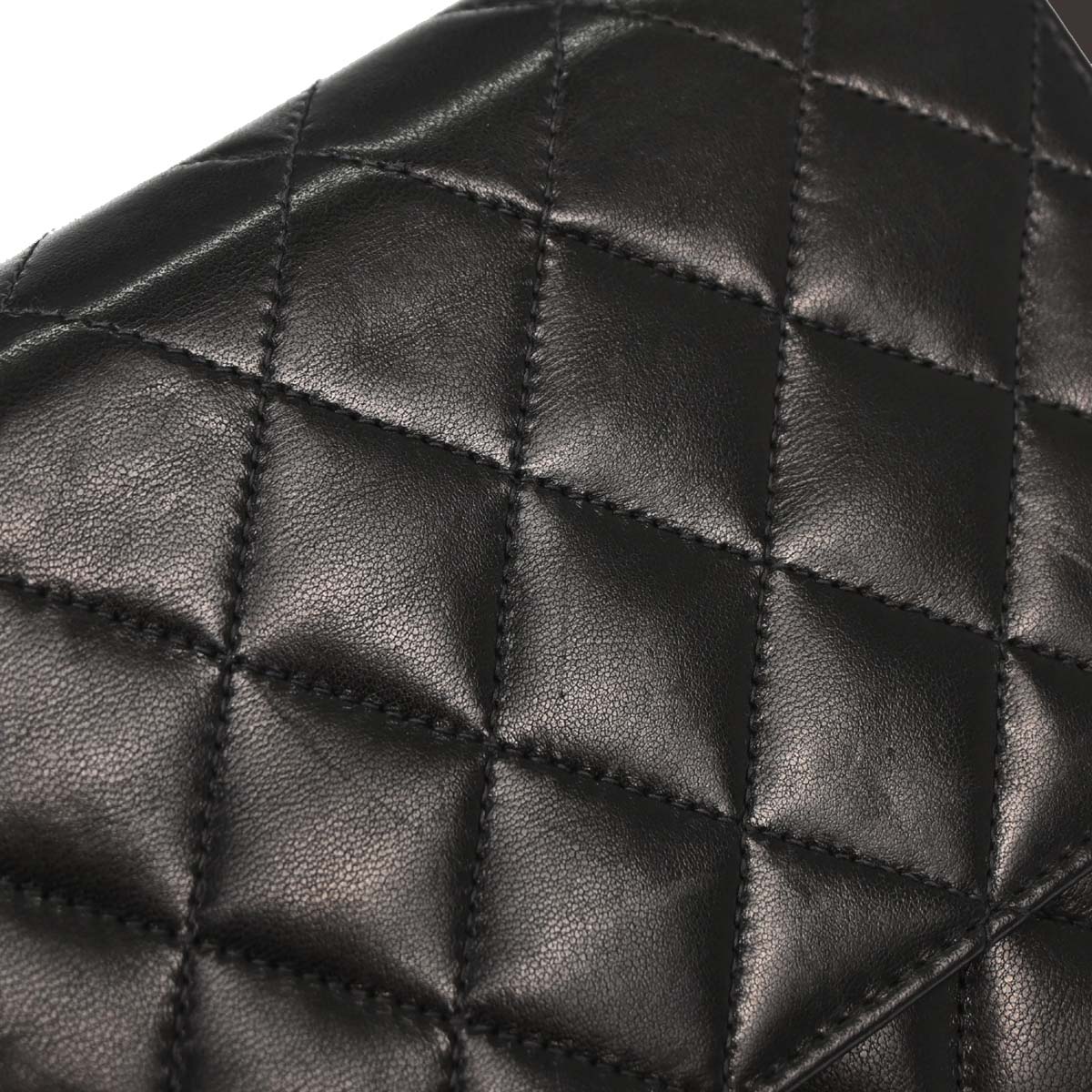 Chanel Black Lambskin Pushlock Medium Half Flap Shoulder Bag
