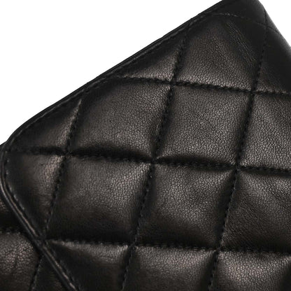 Chanel Black Lambskin Pushlock Medium Half Flap Shoulder Bag