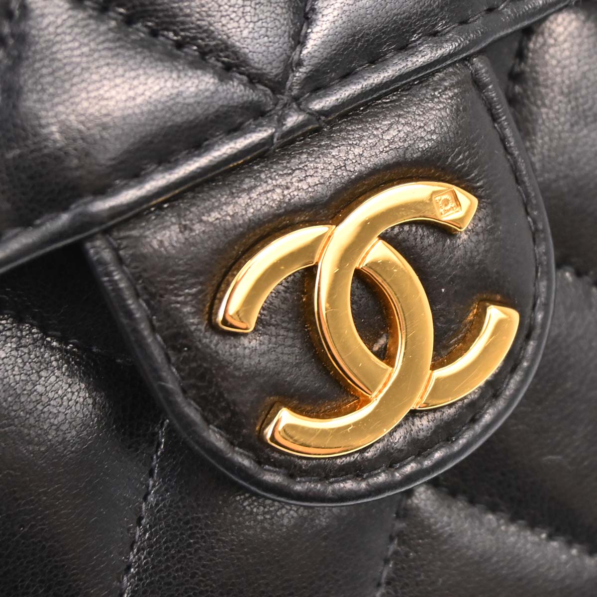 Chanel Black Lambskin Pushlock Medium Half Flap Shoulder Bag