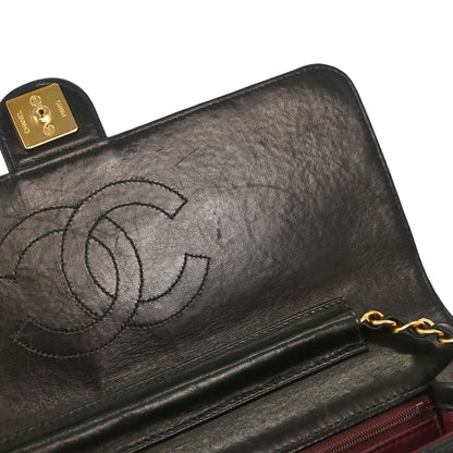 Chanel Black Lambskin Pushlock Medium Half Flap Shoulder Bag