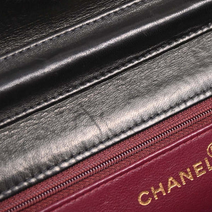Chanel Black Lambskin Pushlock Medium Half Flap Shoulder Bag