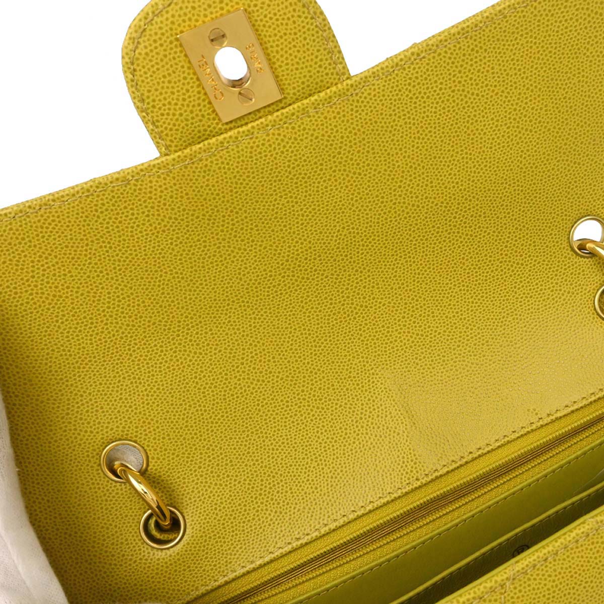 Chanel Yellow Green Caviar Skin Handbag
