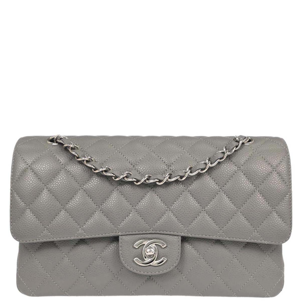 Chanel Gray Caviar Skin Medium Classic Double Flap Shoulder Bag