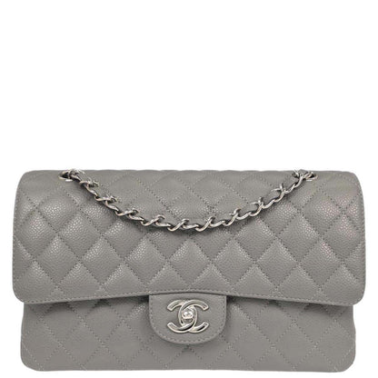 Chanel Gray Caviar Skin Medium Classic Double Flap Shoulder Bag