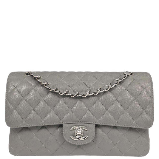 Chanel Gray Caviar Skin Medium Classic Double Flap Shoulder Bag