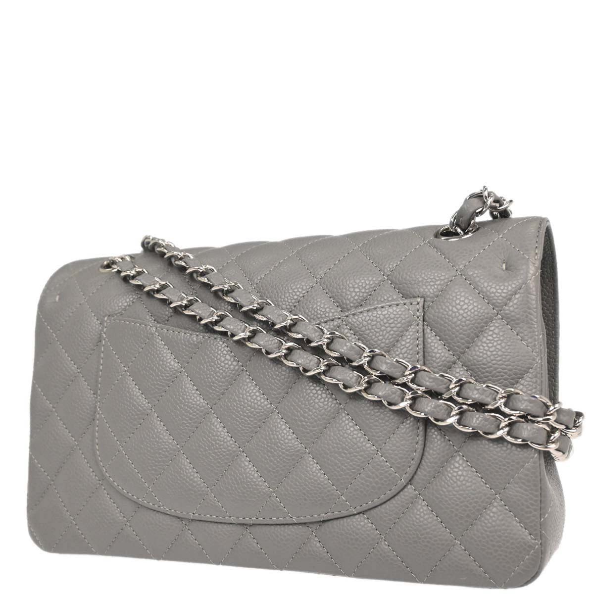 Chanel Gray Caviar Skin Medium Classic Double Flap Shoulder Bag
