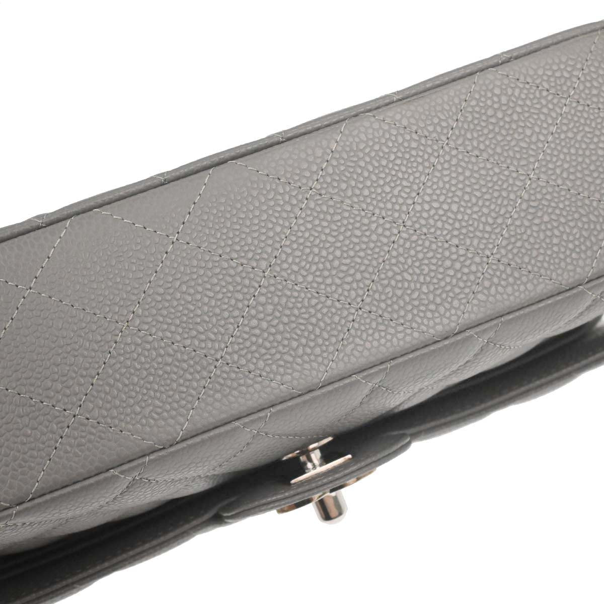 Chanel Gray Caviar Skin Medium Classic Double Flap Shoulder Bag