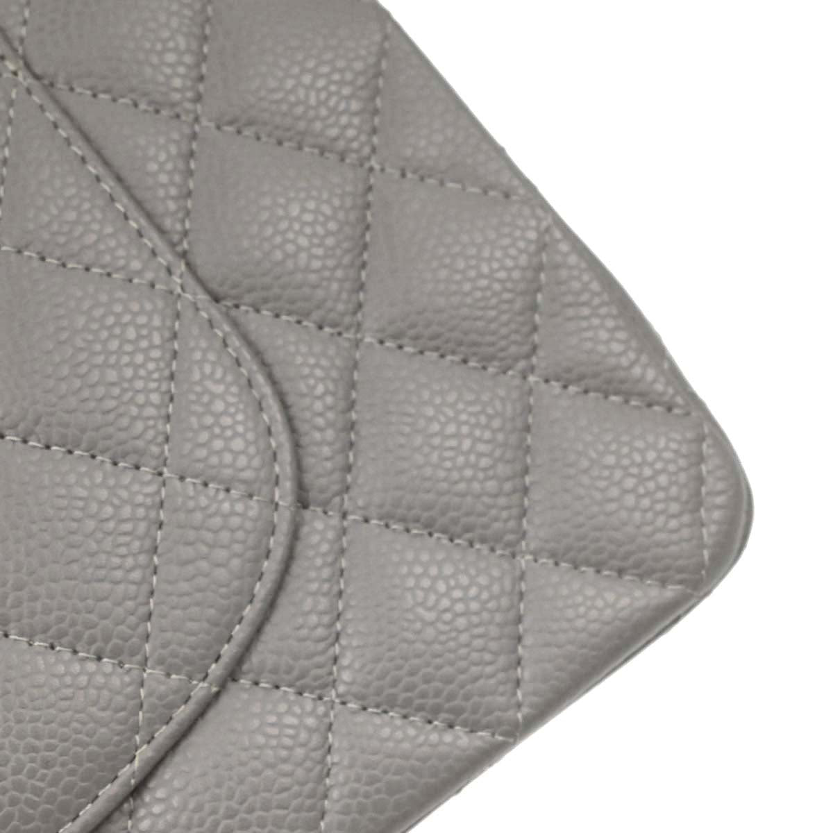 Chanel Gray Caviar Skin Medium Classic Double Flap Shoulder Bag