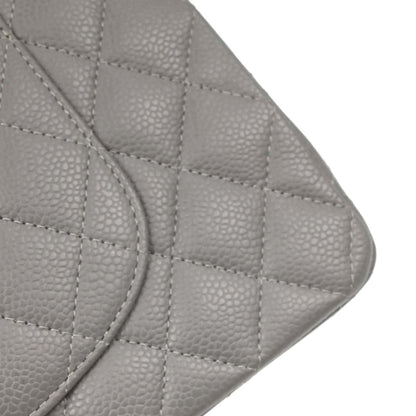 Chanel Gray Caviar Skin Medium Classic Double Flap Shoulder Bag