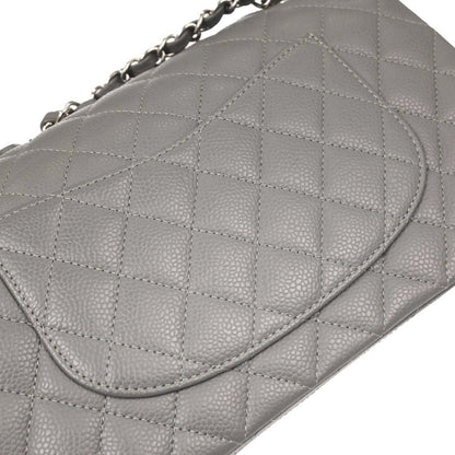 Chanel Gray Caviar Skin Medium Classic Double Flap Shoulder Bag