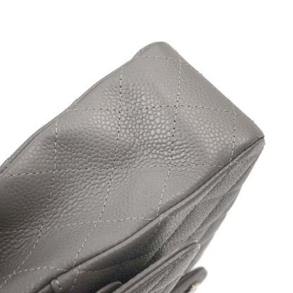 Chanel Gray Caviar Skin Medium Classic Double Flap Shoulder Bag