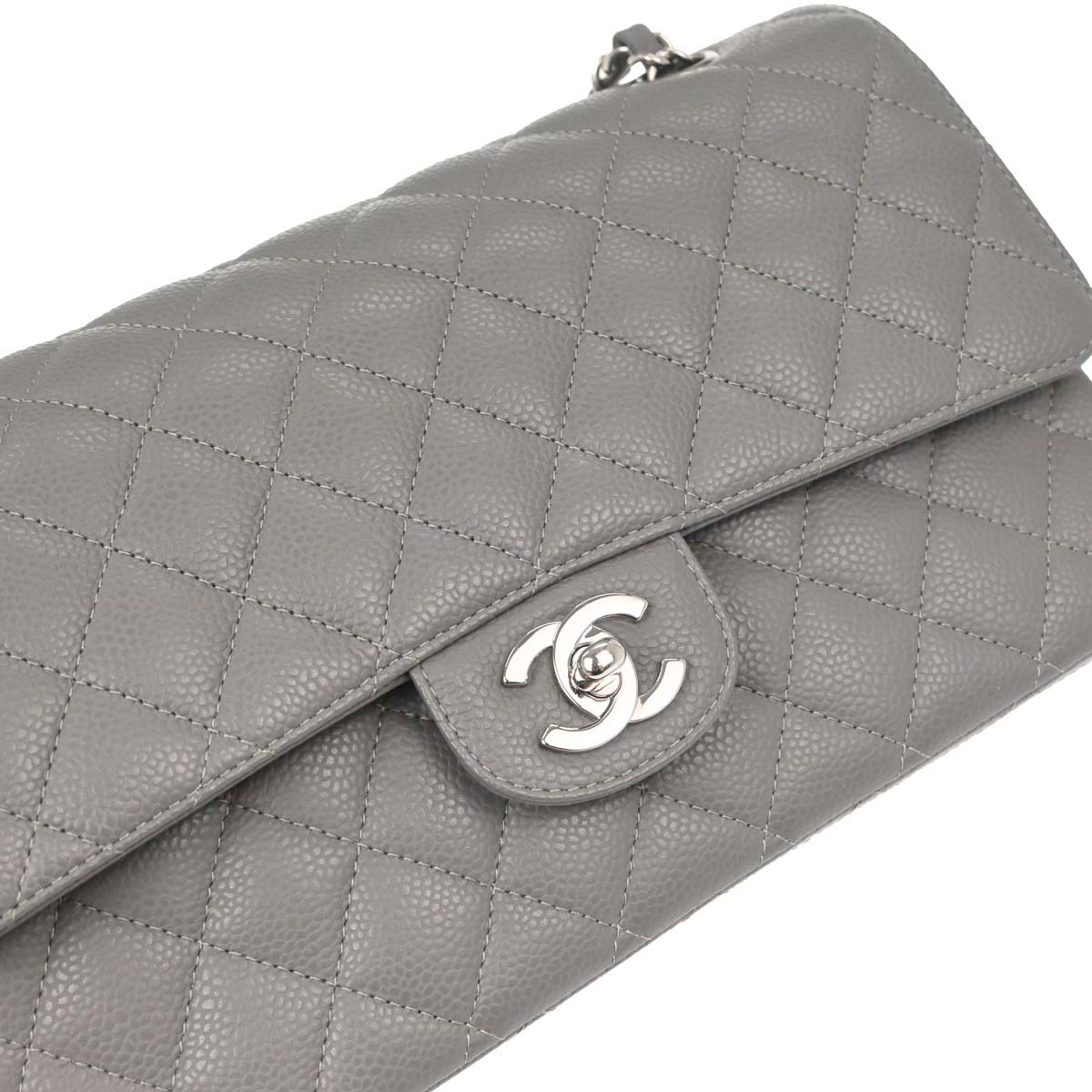 Chanel Gray Caviar Skin Medium Classic Double Flap Shoulder Bag