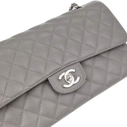 Chanel Gray Caviar Skin Medium Classic Double Flap Shoulder Bag